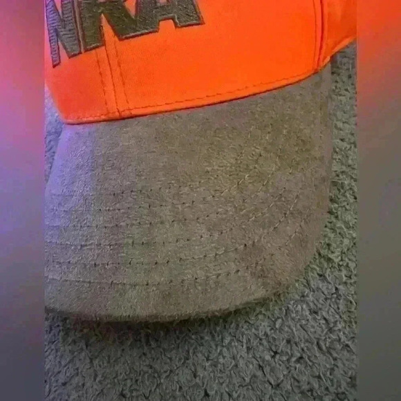 NRA by Americap Hunter Orange with Faux Suede Brim Snap Back Adjustable Ball Cap - Picture 4 of 6
